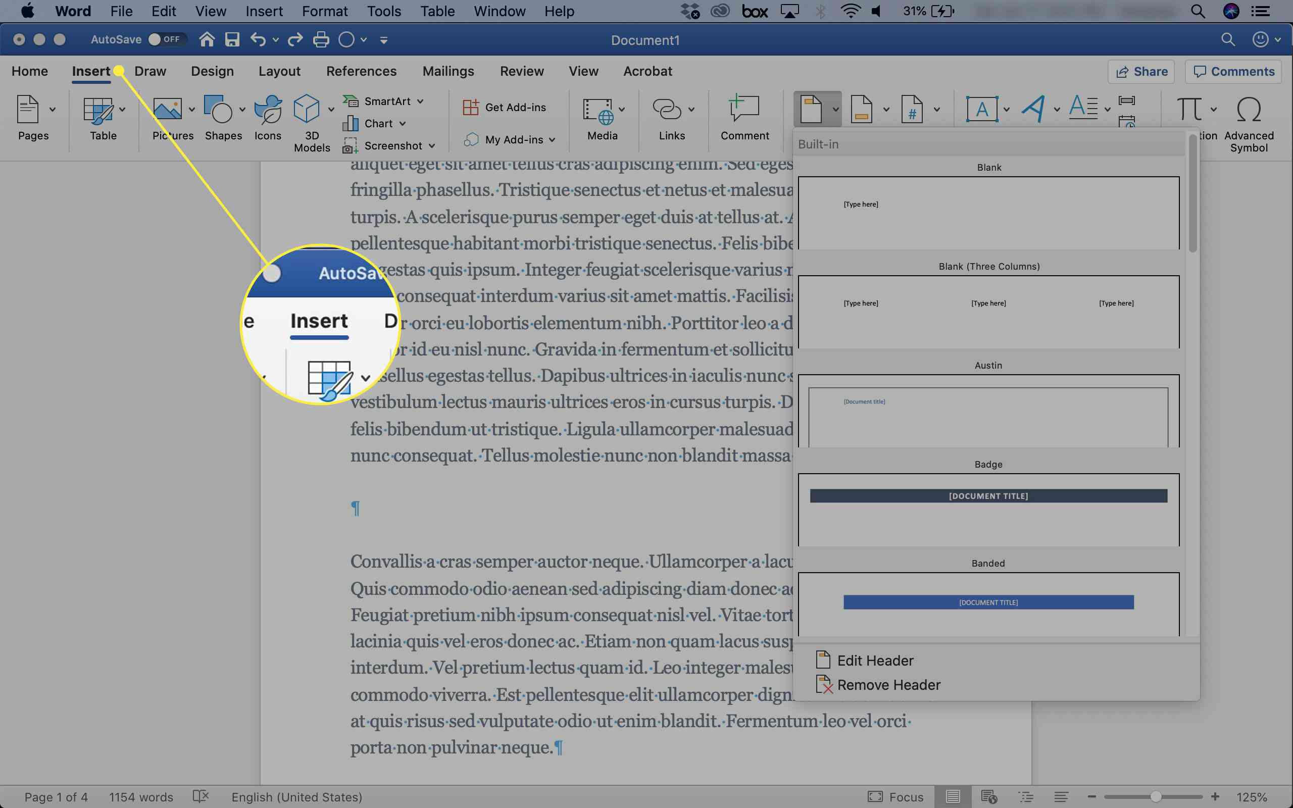 microsoft word for mac 2011 header different number each page